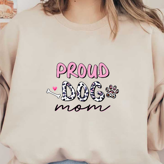 A leopard print t - shirt that says proud dog mom .DTF Transfers