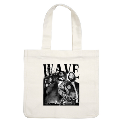 A dynamic black-and-white collage of Rod Wave showcasing his music performances and signature style in a stylish jacket.DTF Transfers dtf prints