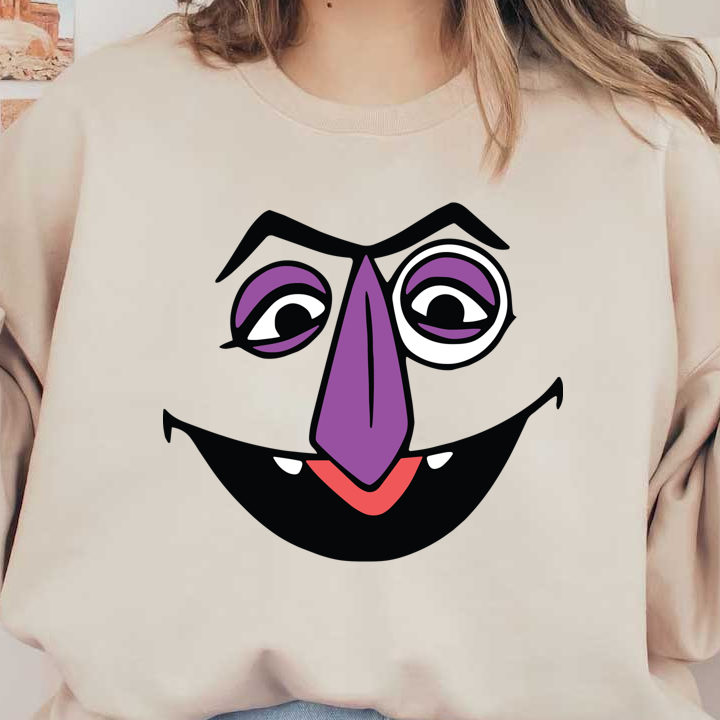 Meet a playful character with a wide grin, striking purple features, and expressive eyes that exude fun and mischief!DTF Transfersdtf regular iron heat press transfers