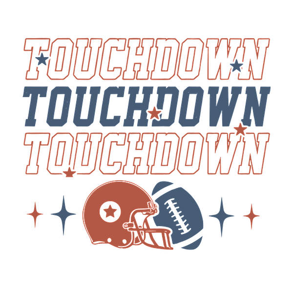 ¡Celebre el fútbol con este vibrante gráfico "Touchdown" que presenta texto en negrita y un diseño de casco clásico!