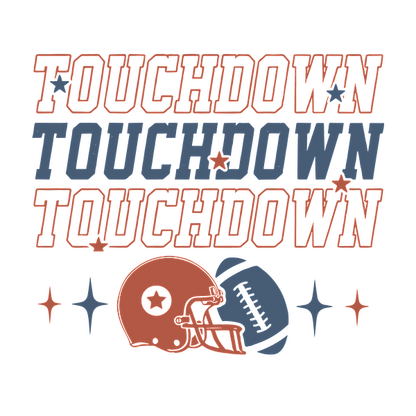 ¡Celebre el fútbol con este vibrante gráfico "Touchdown" que presenta texto en negrita y un diseño de casco clásico!