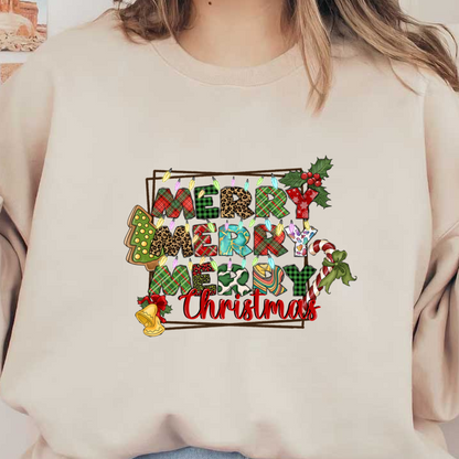 Celebrate the season with this colorful "Merry Christmas" design featuring festive patterns, holiday lights, and cheerful decorations!DTF Transfers dtf prints