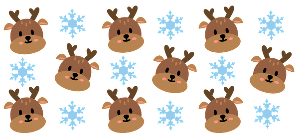 A playful pattern featuring adorable reindeer faces and blue snowflakes, perfect for festive holiday designs!UV Transfers dtf transfers