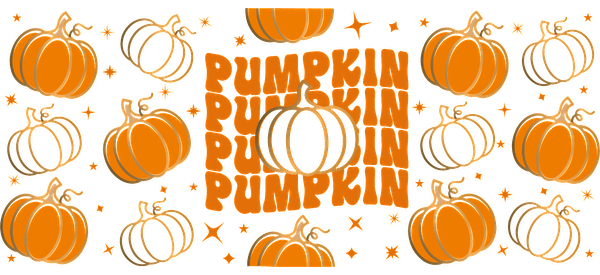 A fun, festive design featuring vibrant orange pumpkins and playful text, perfect for celebrating autumn and Halloween!UV Transfersdtf regular iron