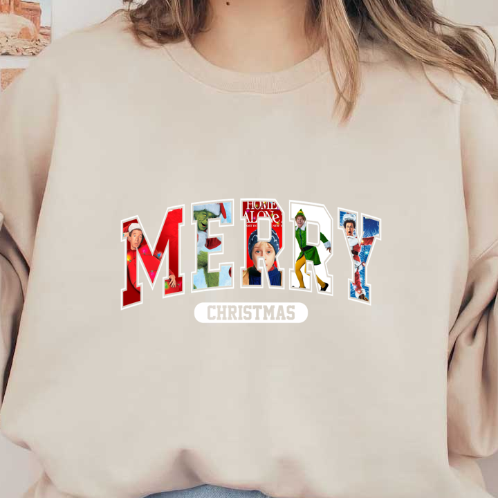 Celebrate the holiday spirit with this vibrant "Merry Christmas" design featuring iconic characters from beloved Christmas movies.DTF Transfers heat press transfers