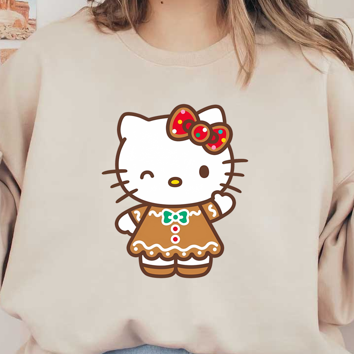 Meet Hello Kitty dressed in a charming gingerbread outfit, complete with a cute bow and festive details!DTF Transfers