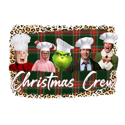 A festive design featuring characters in chef hats on a plaid background, celebrating the holiday spirit as the "Christmas Crew."DTF Transfers dtf transfers dtf prints