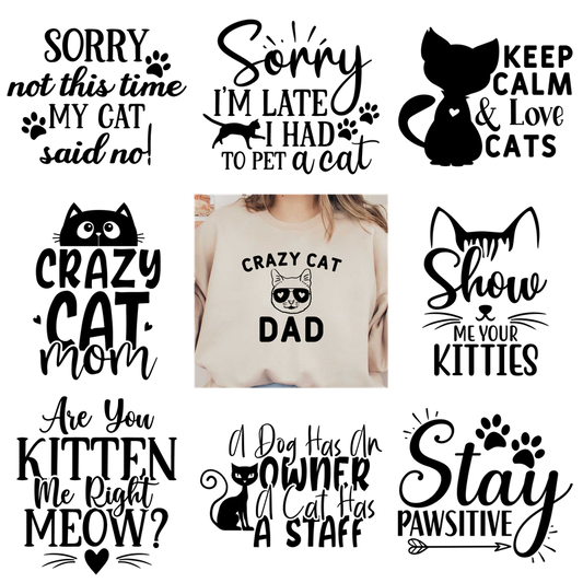 Fun off-white "Crazy Cat Dad" sweatshirt with a cute animal graphic.DTF Transfers
