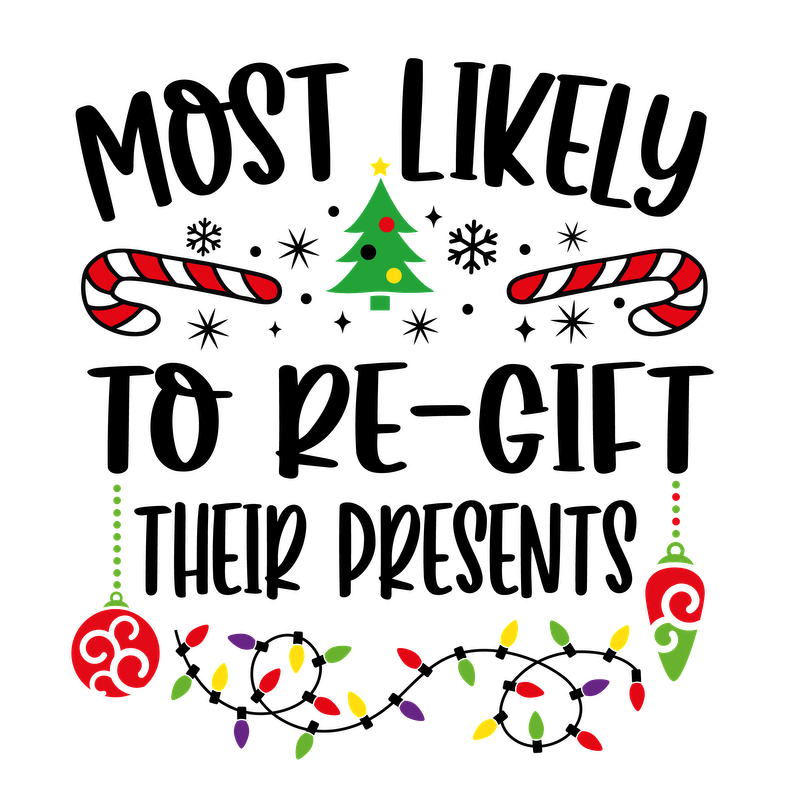 A festive graphic featuring a Christmas tree, candy canes, ornaments, and colorful lights, perfect for celebrating the holiday season!DTF Transfersdtf regular iron dtf prints