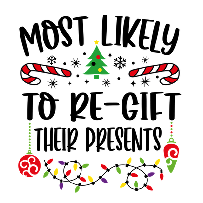 A festive graphic featuring a Christmas tree, candy canes, ornaments, and colorful lights, perfect for celebrating the holiday season!DTF Transfersdtf regular iron dtf prints