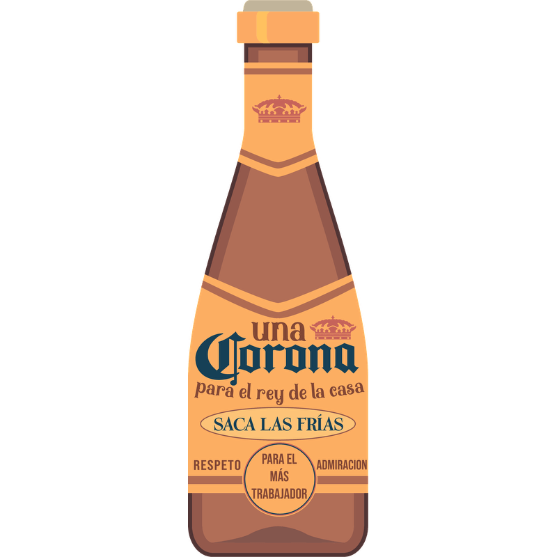 A stylized, illustrated bottle of Corona beer featuring a message of respect and admiration for hard workers.DTF Transfers