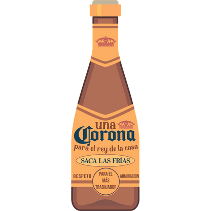 A stylized, illustrated bottle of Corona beer featuring a message of respect and admiration for hard workers.DTF Transfers