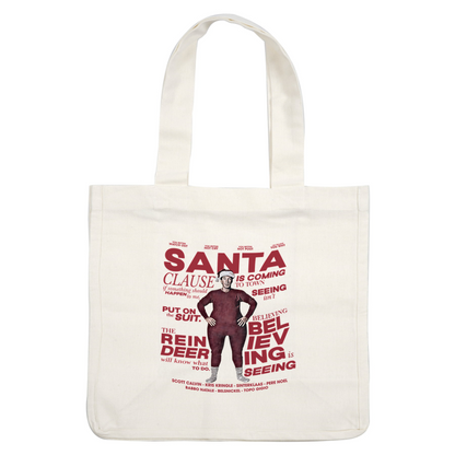 A whimsical design featuring a character in a red outfit with playful text about Santa Claus and holiday spirit.DTF Transfers heat press transfers heat press transfers heat press transfers