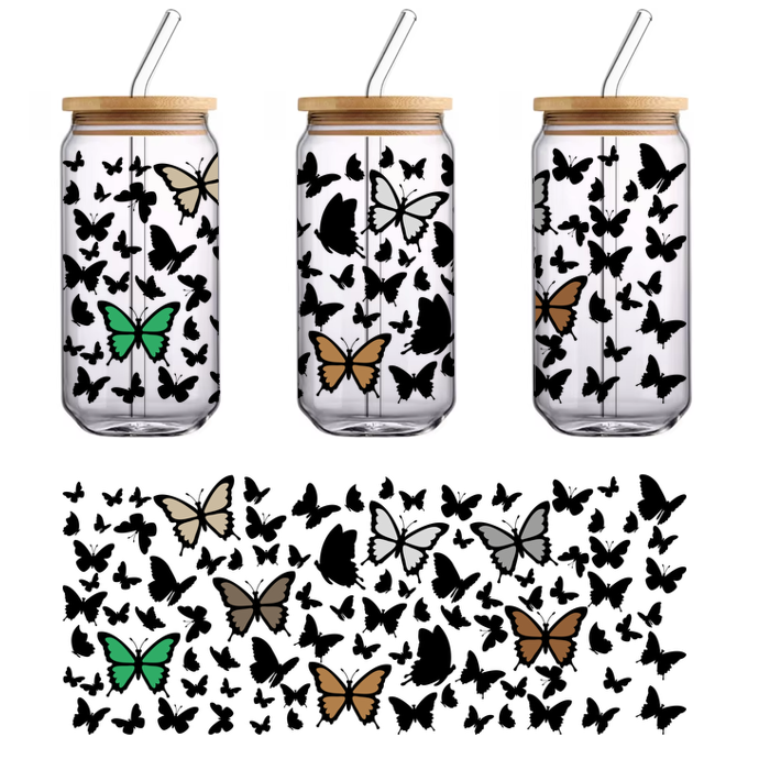 A vibrant cluster of colorful butterflies in various shades, showcasing nature's beauty and diversity in a whimsical design.UV Transfersdtf regular iron