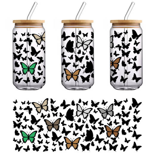 A vibrant cluster of colorful butterflies in various shades, showcasing nature's beauty and diversity in a whimsical design.UV Transfersdtf regular iron