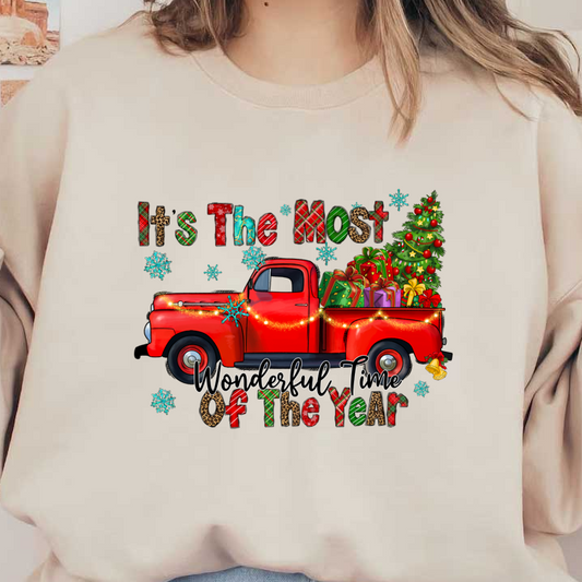 This festive design features a vintage red truck adorned with Christmas gifts and decorations, celebrating the holiday spirit.DTF Transfers