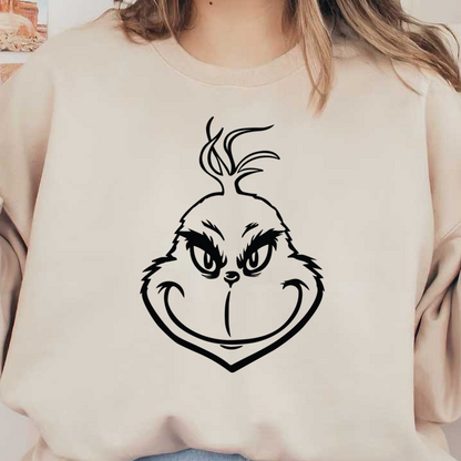 This is a playful illustration of the Grinch's mischievous face, showcasing his distinctive hair tuft and sly expression.DTF Transfersdtf regular iron