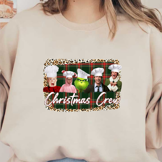 A festive design featuring characters in chef hats on a plaid background, celebrating the holiday spirit as the "Christmas Crew."DTF Transfers dtf transfers dtf prints