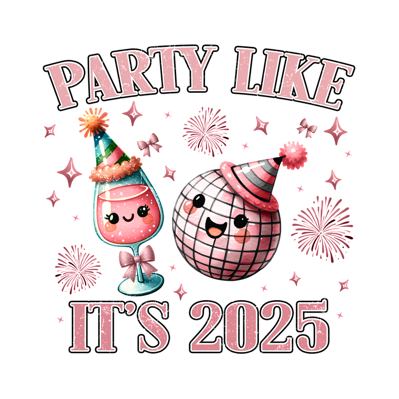 Celebrate in style with this fun, vibrant graphic featuring a cheerful drink and disco ball, perfect for New Year's 2025!DTF Transfers heat press transfers dtf prints