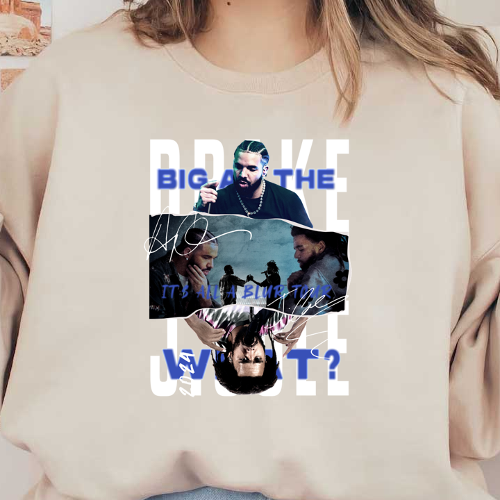 A vibrant graphic featuring Drake with dynamic text announcing his "It's All a Blur Tour," showcasing his energetic style and presence.DTF Transfers dtf prints