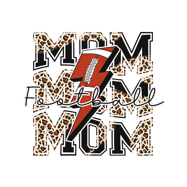 Fun and stylish "Football Mom" graphic features a bold lightning design with leopard print accents, perfect for game day! dtf transfers