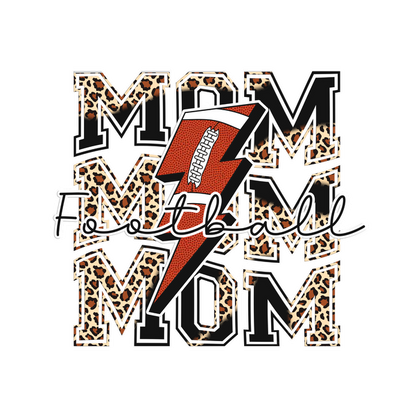 Fun and stylish "Football Mom" graphic features a bold lightning design with leopard print accents, perfect for game day! dtf transfers