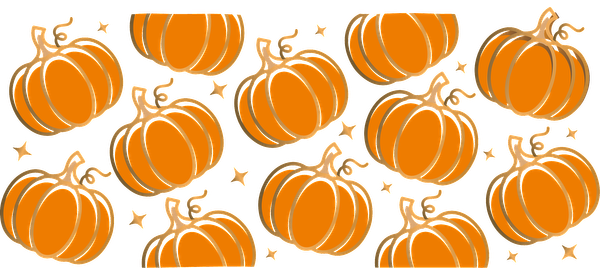 A playful pattern featuring vibrant orange pumpkins with curly stems, perfect for celebrating autumn and Halloween!UV Transfers heat press transfers