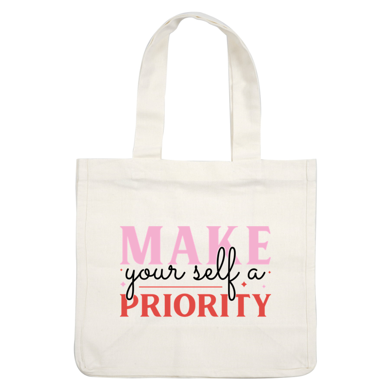 Un diseño vibrante y divertido que presenta la frase "MAKE PRIORITY", combinando colores rosa y rojo para lograr un efecto llamativo.