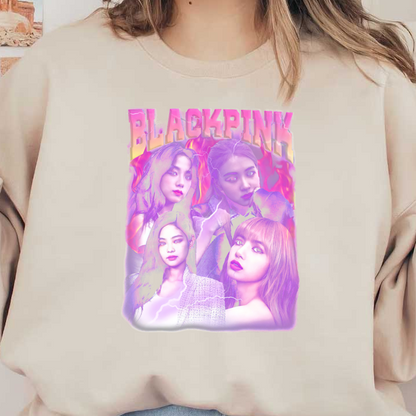 A vibrant graphic featuring the members of BLACKPINK against a colorful, fiery background, highlighting their individual styles and personalities.DTF Transfersdtf regular iron