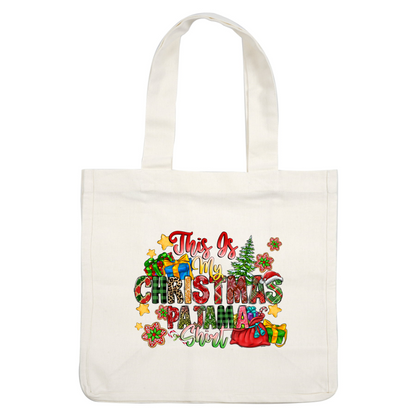 Festively fun, this colorful design boldly declares "This Is My Christmas Pajama Shirt," adorned with cheerful holiday elements.DTF Transfers dtf transfers heat press transfers