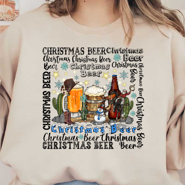 Celebrate the season with this festive "Christmas Beer" design featuring a cowboy, beer, and whimsical winter elements!DTF Transfers dtf prints