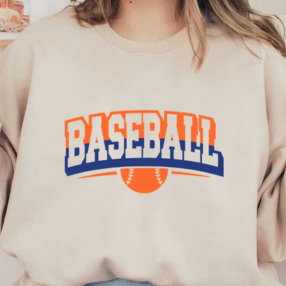 A vibrant baseball-themed graphic featuring bold letters and a baseball, perfect for sports enthusiasts.DTF Transfersdtf regular iron