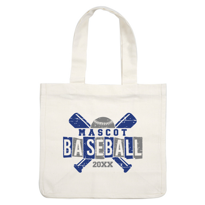 A fun and sporty logo featuring crossed baseball bats, a baseball, and the words "Mascot Baseball" with a placeholder for the year.DTF Transfers dtf prints