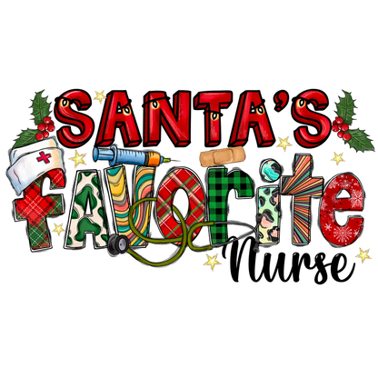 Celebrate the season with this festive design declaring "Santa's Favorite," adorned with medical symbols and a cheerful holiday aesthetic!DTF Transfers dtf transfers