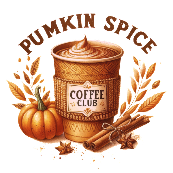 Cozy up with this pumpkin spice latte, topped with creamy swirls and accompanied by a festive pumpkin and cinnamon sticks. dtf prints