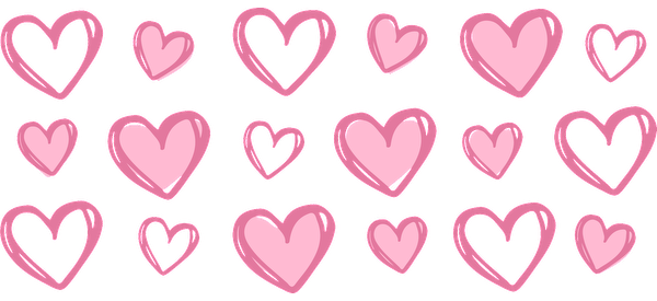 A playful assortment of pink hearts in various sizes and styles, perfect for adding a touch of love to any design.UV Transfersdtf regular iron