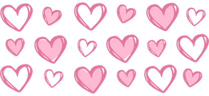 A playful assortment of pink hearts in various sizes and styles, perfect for adding a touch of love to any design.UV Transfersdtf regular iron