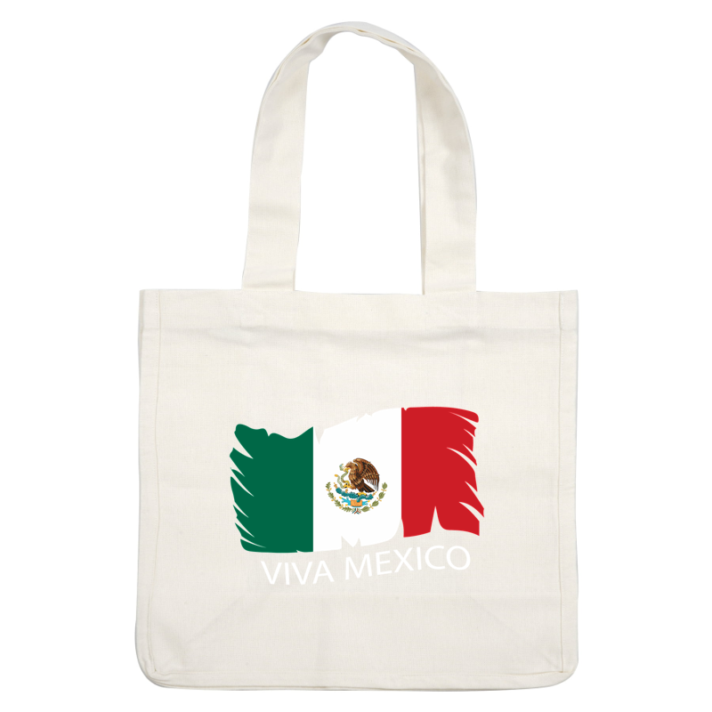 Celebrate Mexico with a vibrant flag design featuring green, white, and red colors, adorned with an eagle and "Viva Mexico!" text. dtf prints