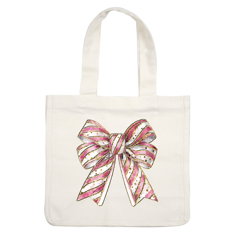 A beautifully designed bow featuring pink stripes and gold accents, perfect for adding a festive touch to any gift or decoration.DTF Transfers dtf transfers