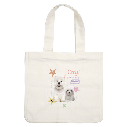 ¡Se presentan dos adorables perros blancos con estrellas divertidas y un texto encantador que celebra su ternura y amistad!