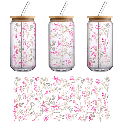 A vibrant floral pattern featuring delicate pink and neutral flowers and foliage, perfect for adding a cheerful touch to designs.UV Transfers heat press transfers