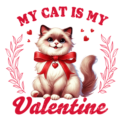 Celebrate your love for cats with this cute graphic featuring a fluffy feline adorned with a red bow and hearts!DTF Transfers