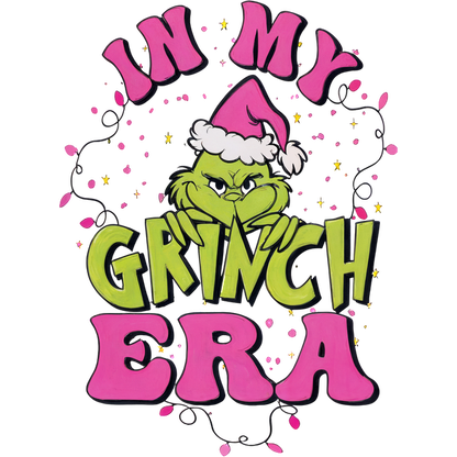 Festive "In My Grinch Era" design featuring the Grinch, perfect for adding a playful touch to holiday celebrations!DTF Transfers dtf transfers