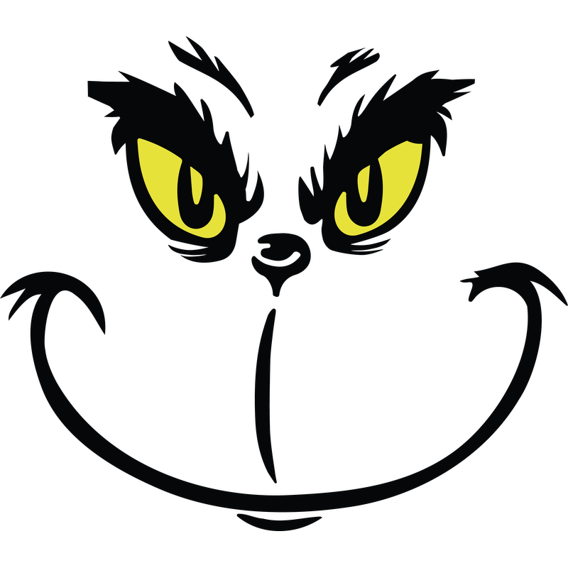 A mischievous, grinning cat face with striking yellow eyes and bold black outlines, embodying a playful, cheeky character.DTF Transfers heat press transfers dtf transfers