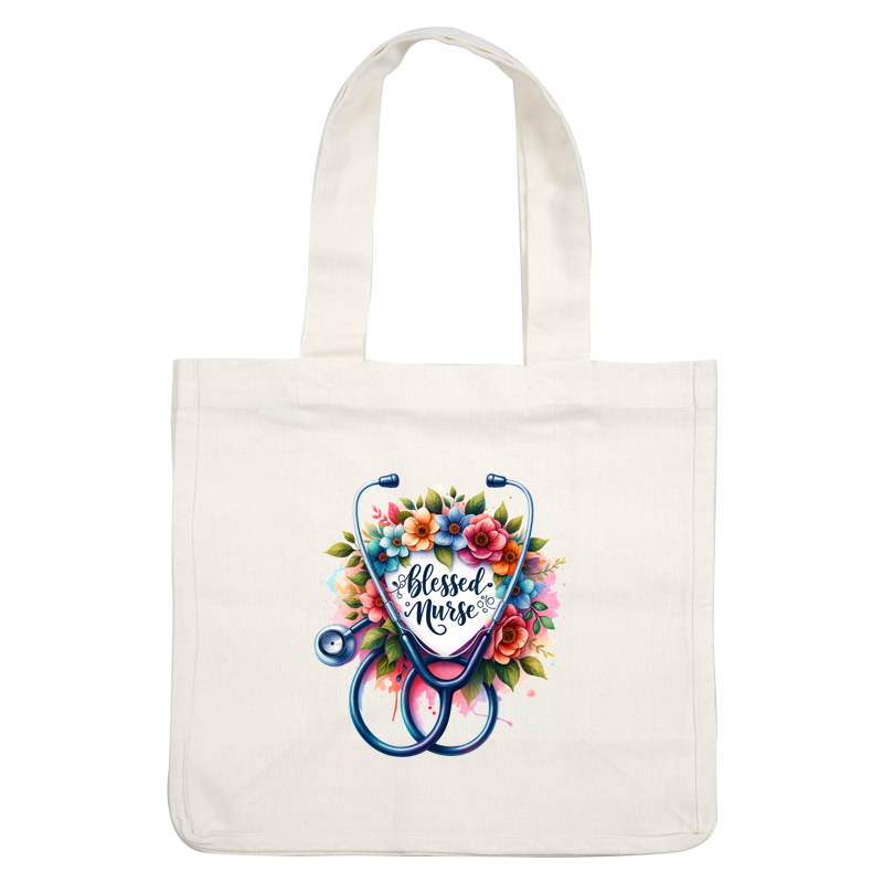 This vibrant design features a stethoscope surrounded by colorful flowers and the heartfelt phrase "Blessed Nurse," celebrating the nursing profession.DTF Transfers