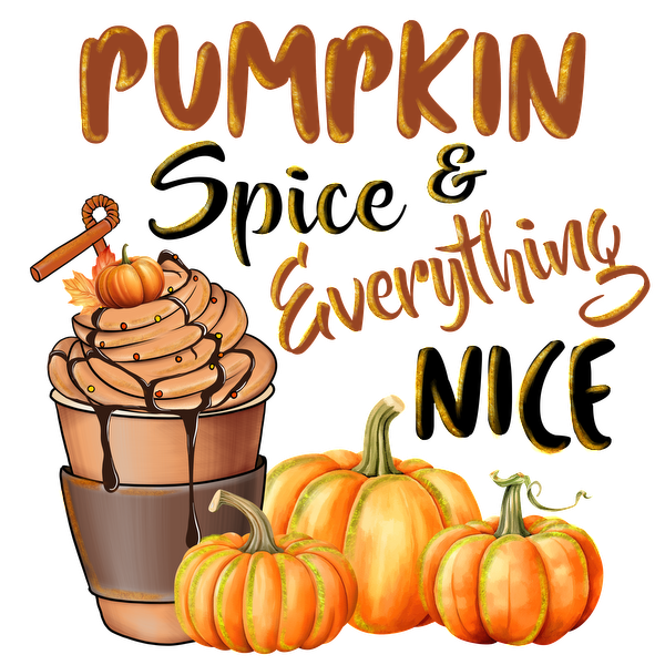 Enjoy the cozy vibes of fall with this illustration featuring a pumpkin spice drink and cute pumpkins. heat press transfers