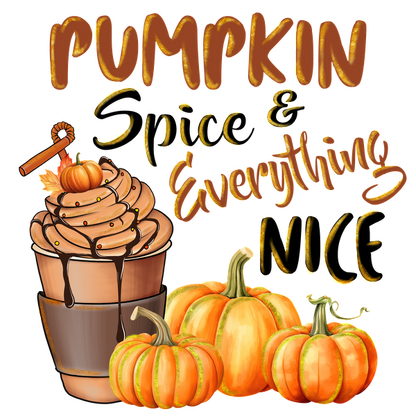 Enjoy the cozy vibes of fall with this illustration featuring a pumpkin spice drink and cute pumpkins. heat press transfers