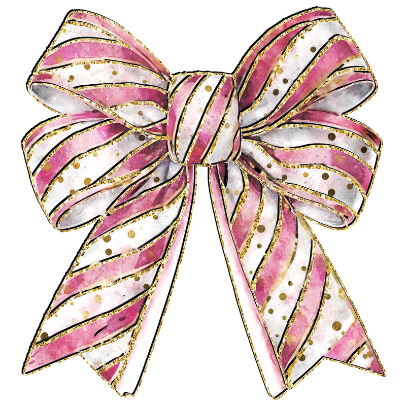 A beautifully designed bow featuring pink stripes and gold accents, perfect for adding a festive touch to any gift or decoration.DTF Transfers dtf transfers