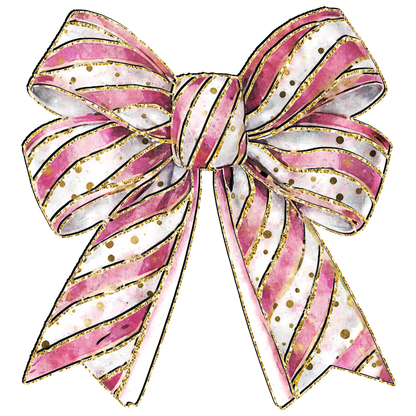 A beautifully designed bow featuring pink stripes and gold accents, perfect for adding a festive touch to any gift or decoration.DTF Transfers dtf transfers