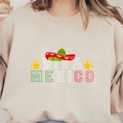 Celebre la cultura mexicana con este vibrante diseño "Viva México" que incluye un sombrero colorido y animados detalles florales.